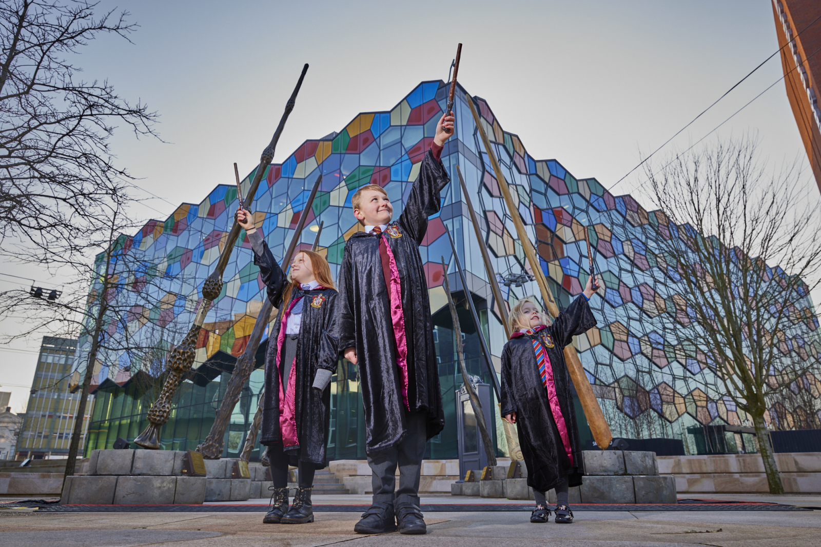 Children at the World Wizarding Wand Installation in Stoke-on-Trent